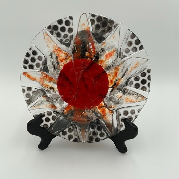 Fused Glass Sunflower Bowl Signed J. Konnell - Picture 6 of 6